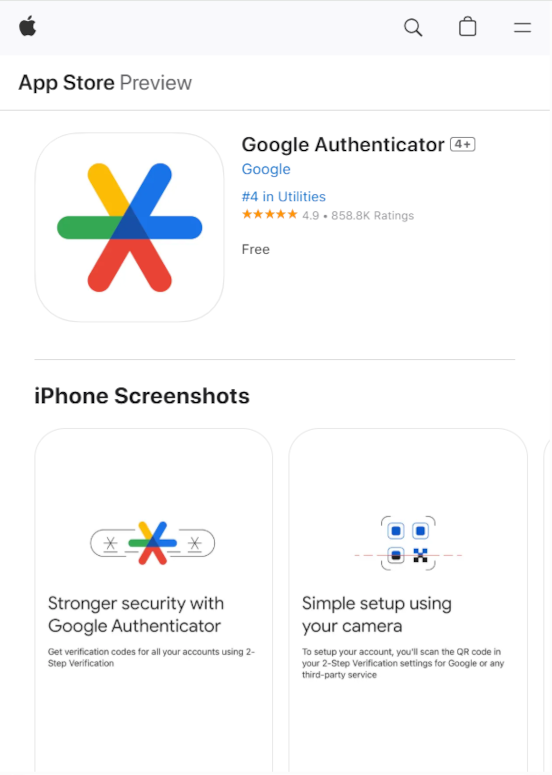 Google Authenticator App - Apple App Store Preview